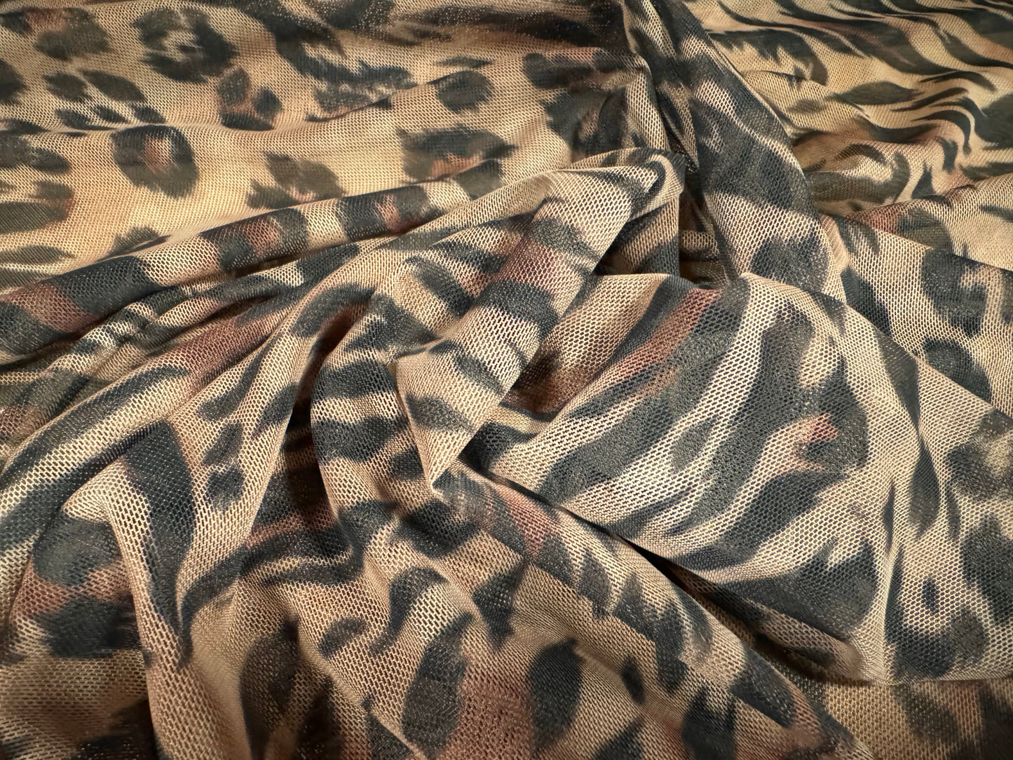 Power mesh net stretch spandex fabric, per metre - leopard & zebra animal print - nude