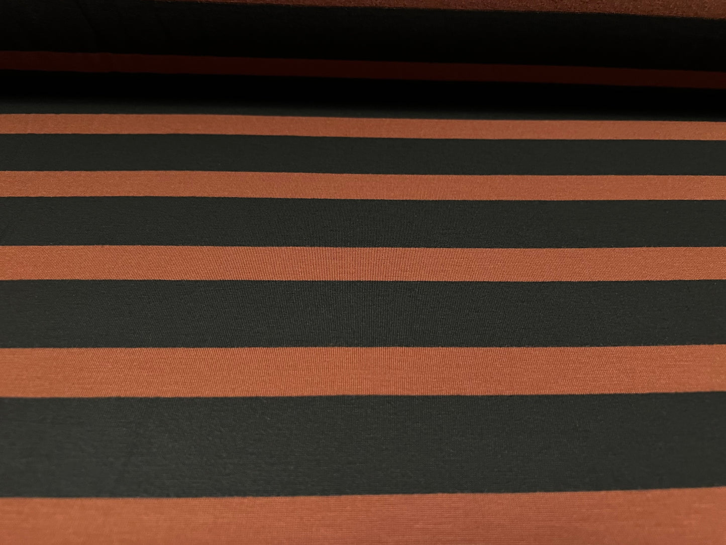 Viscose spandex stretch single jersey fabric, per metre - stripe - auburn brown & black