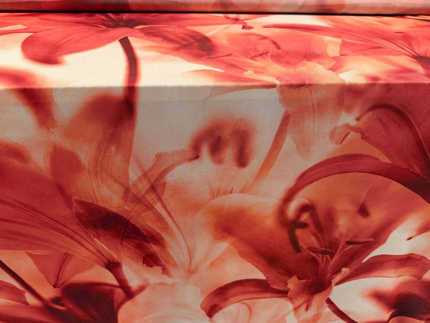 Power mesh net stretch spandex fabric, per metre - jumbo orchid print - burnt coral & cream