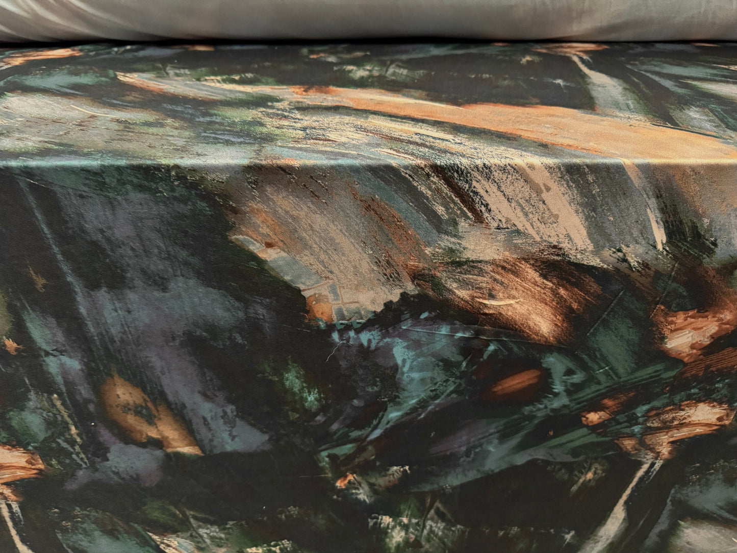 ITY stretch spandex single jersey fabric, per metre - brushstrokes print - teal cream & petrol