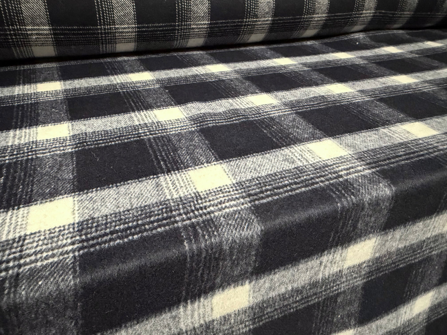 Wool flannel fabric, per metre - plaid check - midnight & ivory