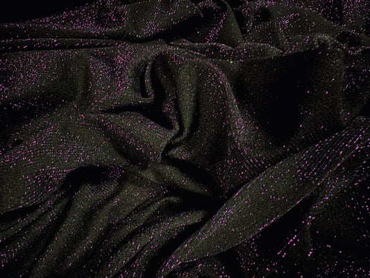 Metallic stretch single jersey fashion fabric, per metre - lurex sparkle - purple & black