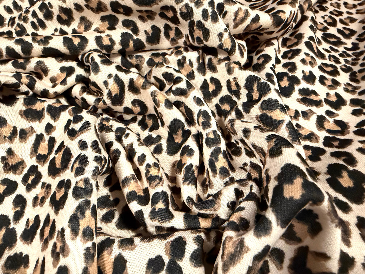 French Terry loopback sweatshirt jersey fabric, per metre - leopard print - cream & beige