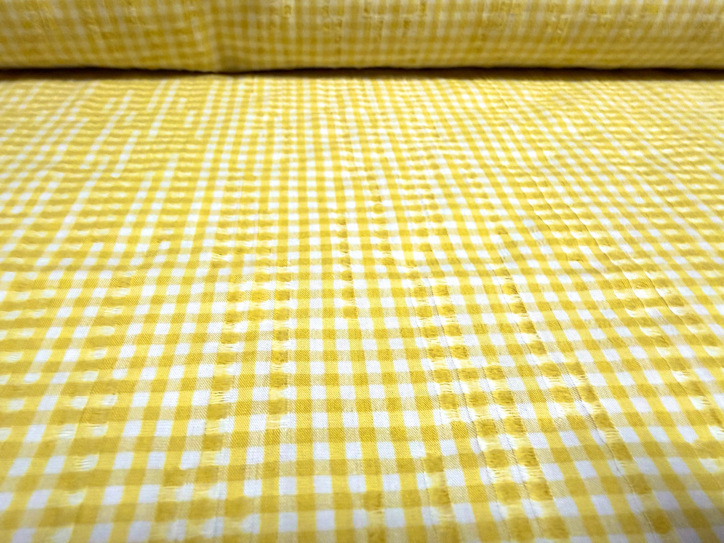 Stretch cotton crinkle weave fabric, per metre - gingham - citrus