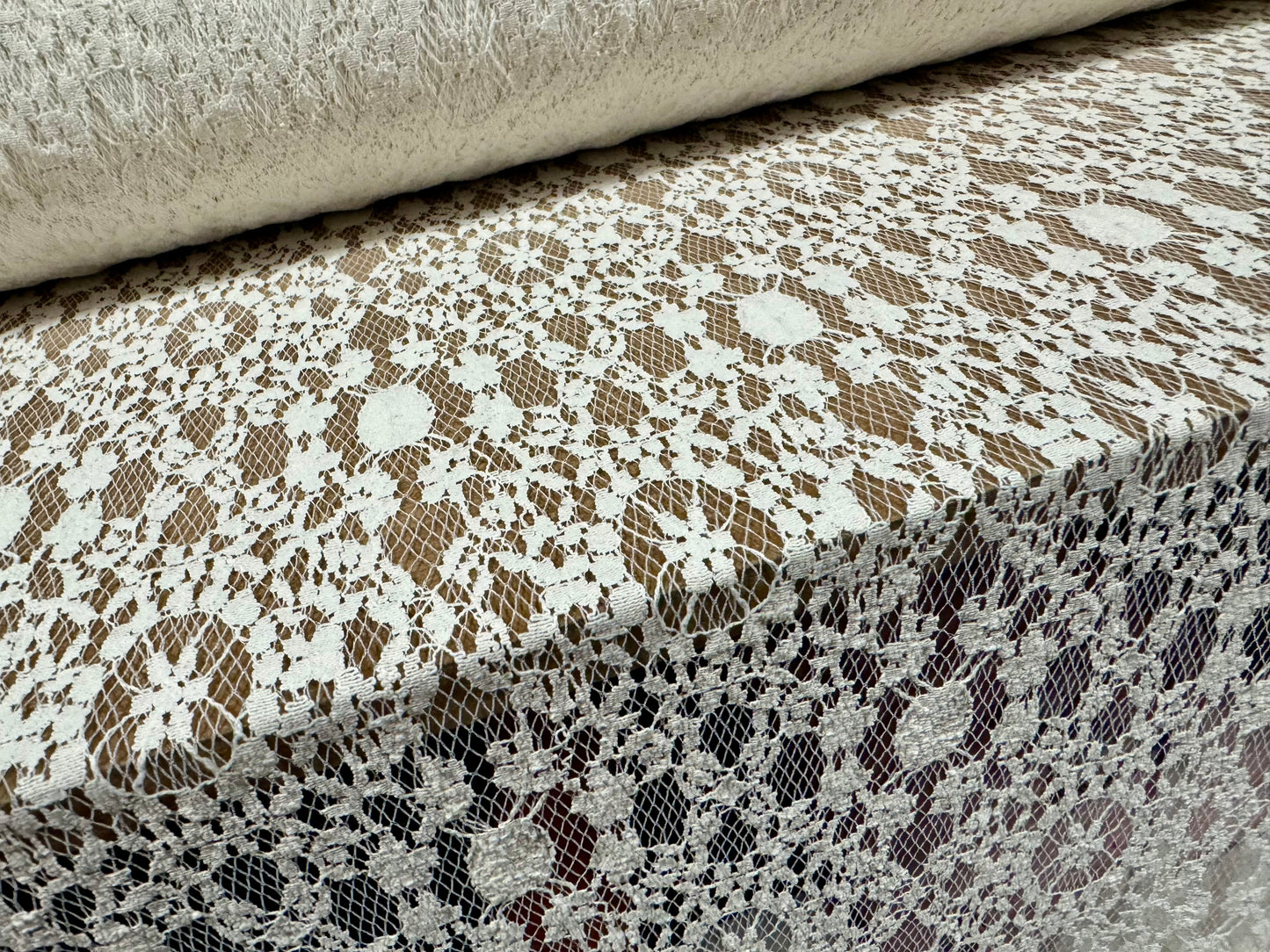 Lightweight cotton lace fabric, per metre - floral design - ivory