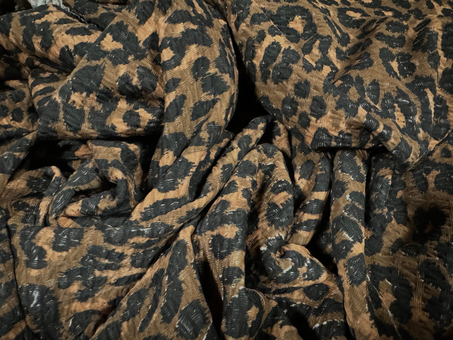 Double jersey knit stretch spandex jacquard fabric, per metre - cheetah animal print - brown