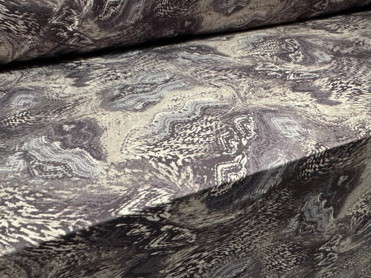 Soft touch stretch spandex single jersey fabric, per metre - abstract print - grey