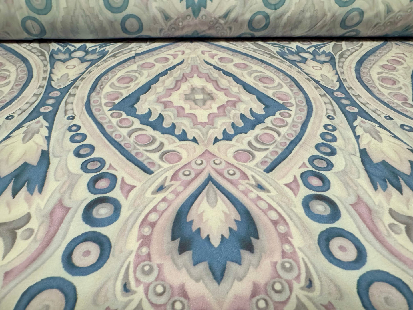 Woven stretch pongee dress fabric, per metre - Ikat print - pastel pink
