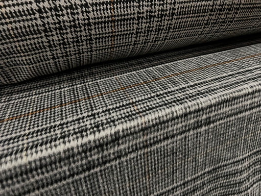 Wool mouflon coat jacket fabric, per metre - plaid check - grey brown & black