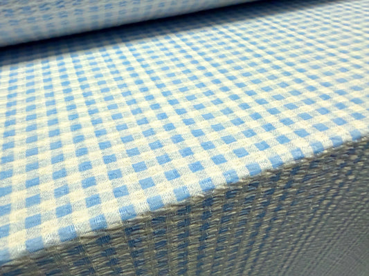 Stretch spandex jersey jacquard fabric, per metre - gingham print -sky blue & white