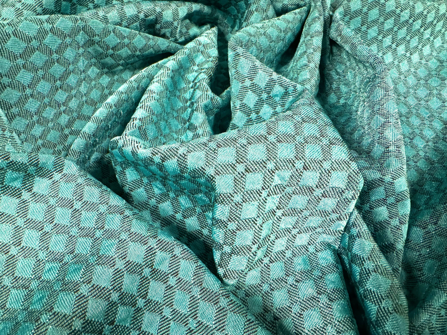 Stretch double jersey fashion fabric, per metre- jacquard - turquoise