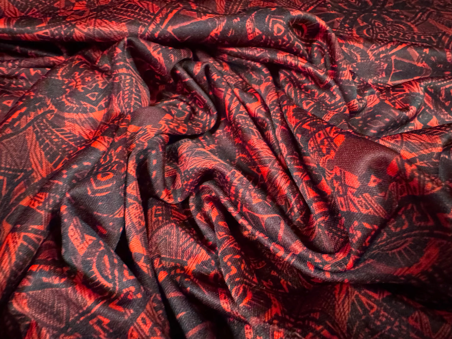 Single jersey fashion fabric, per metre - mandala print - cayenne