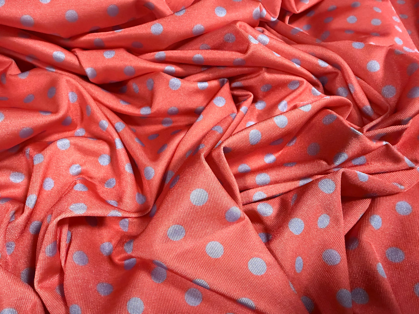 Stretch spandex single jersey fashion fabric, per metre - polka dot print - pink & sky blue