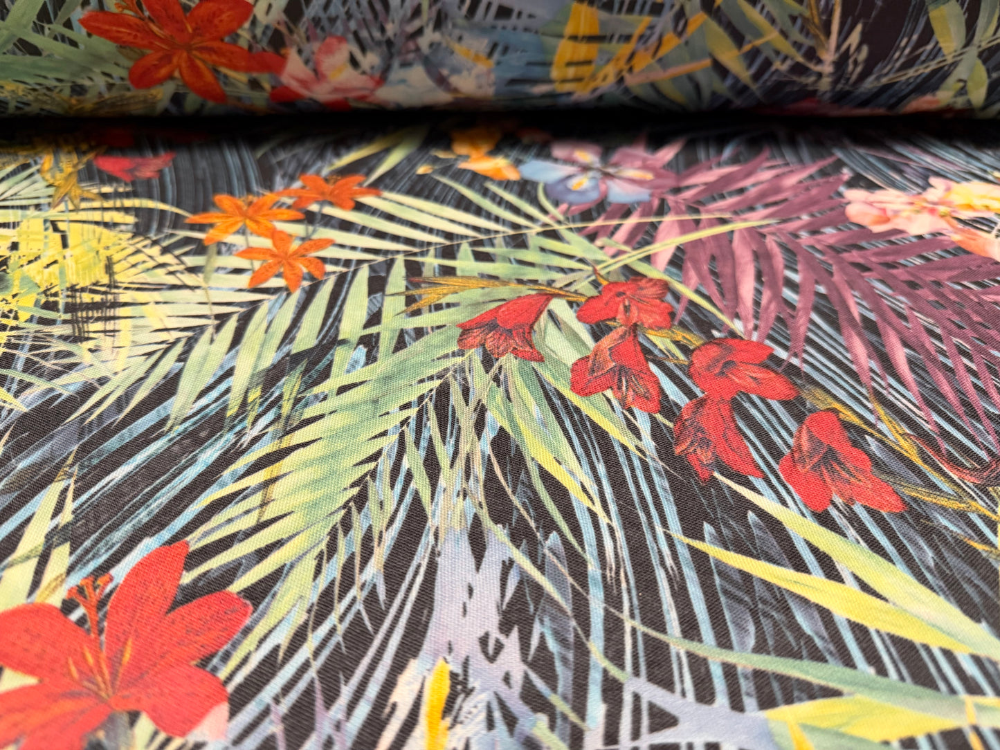 Toledo double jersey fabric, per metre - jungle lily print - multicolour