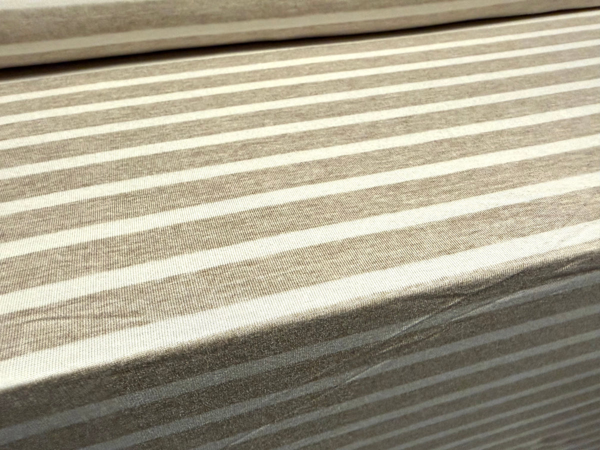 Viscose spandex stretch jersey fabric, per metre - butchers stripe - oatmeal