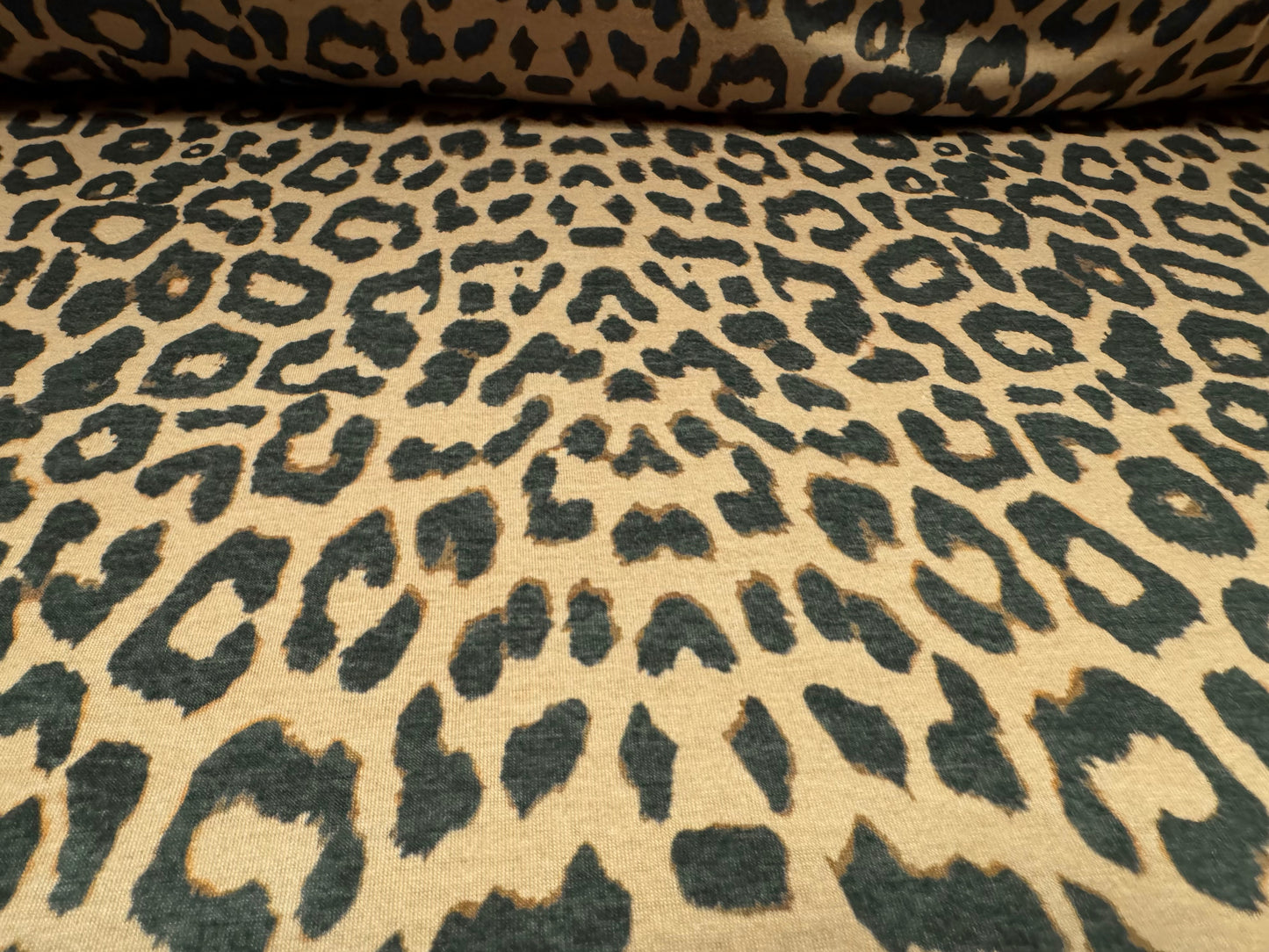 Soft handle single jersey fashion fabric, per metre - cheetah animal print - stone