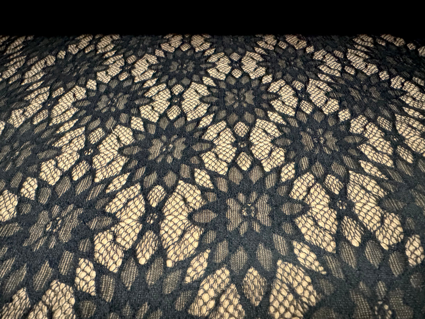 Stretch lace dress fabric, per metre - flower burst - black