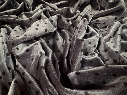 Spandex velvet stretch dress fabric, per metre - spot print - grey