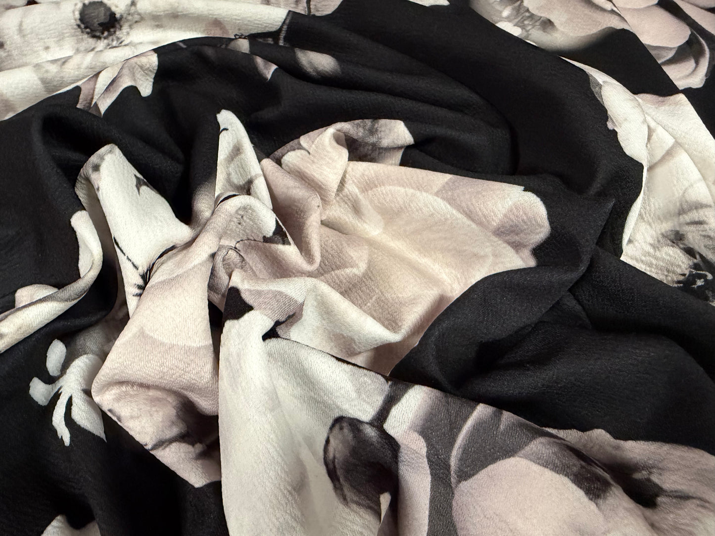 ‘Liverpool’ stretch textured double jersey fabric, per metre - rose print - black & blush