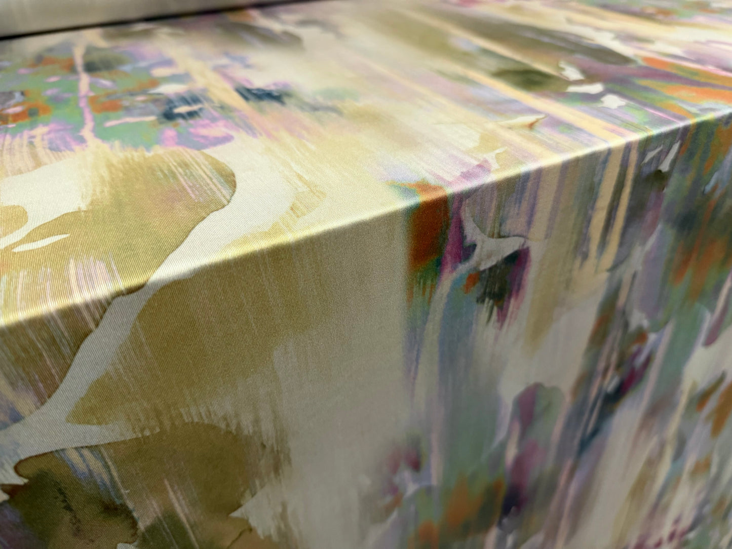 Soft touch stretch spandex single jersey fabric, per metre - stylised poppies print - khaki cream & lilac