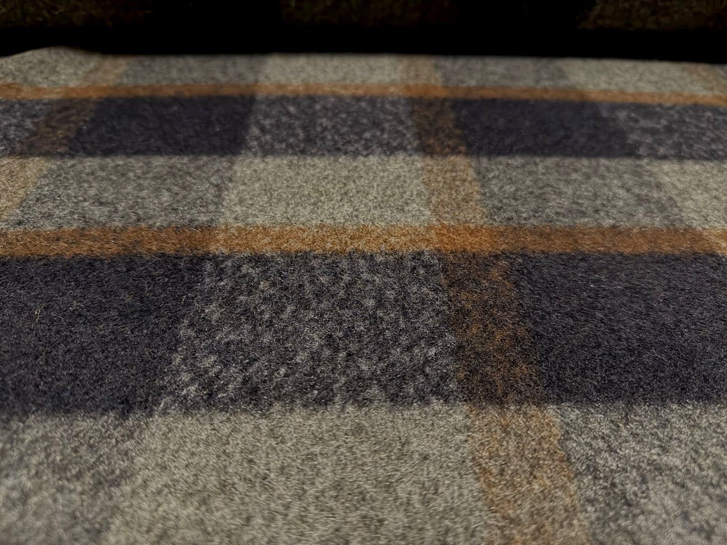Wool faux fur fabric, per metre - plaid - midnight brown & grey