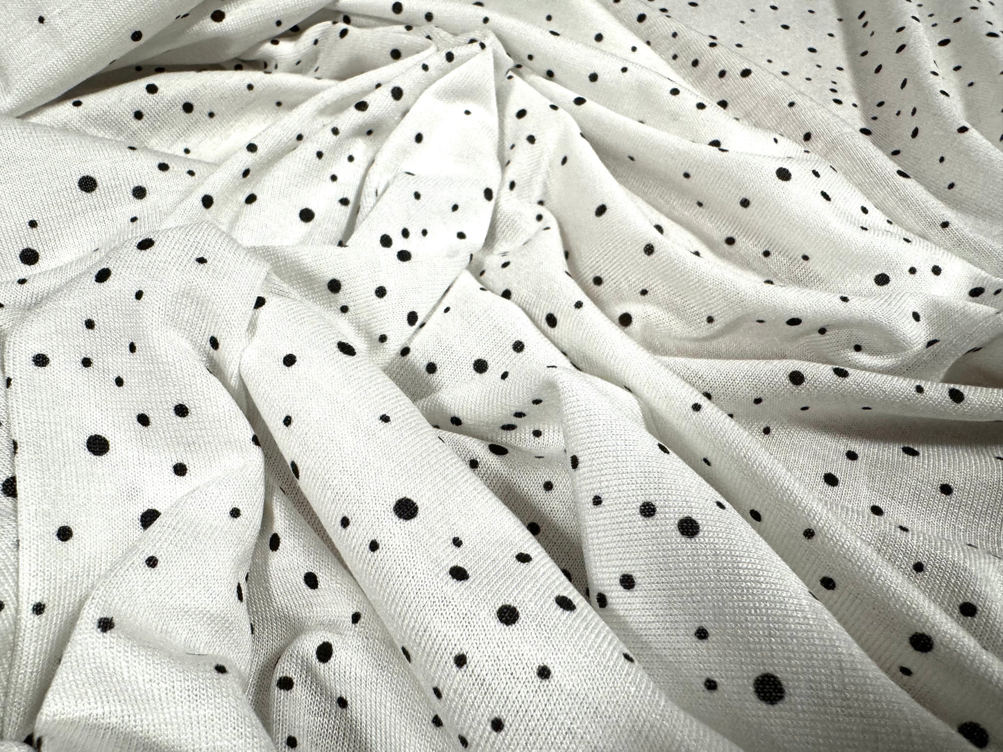 Viscose spandex stretch single jersey fabric, per metre - spot print - white & black
