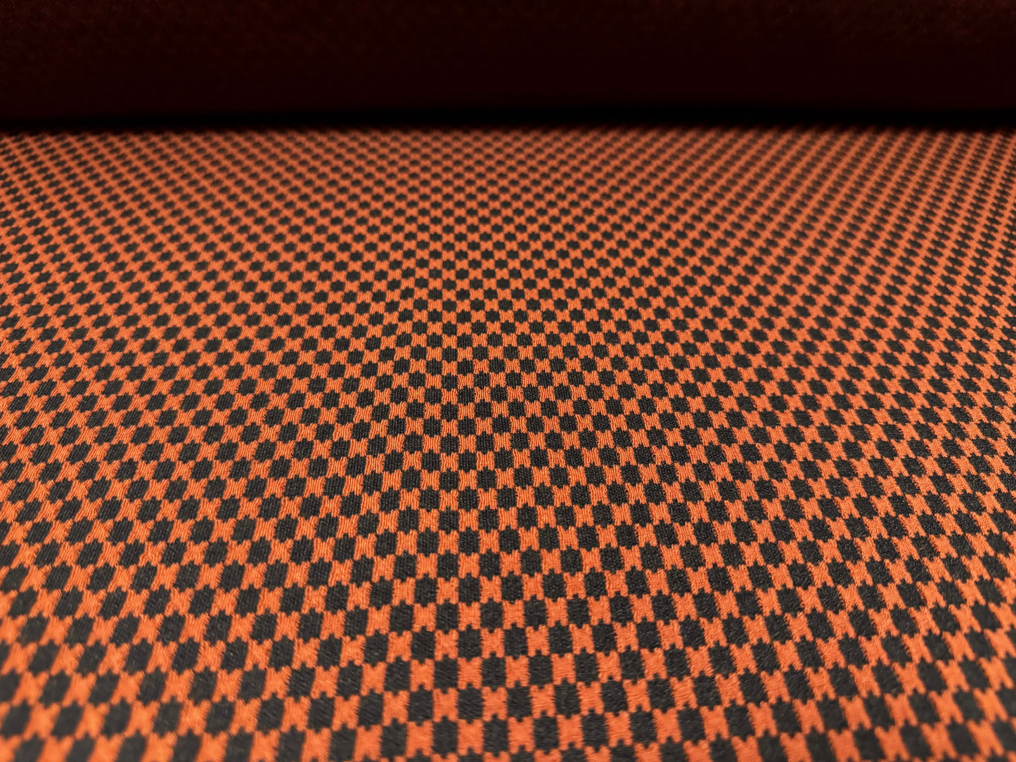 Stretch Spandex Double Jersey fabric, per metre - dogtooth jacquard - rust & dark brown