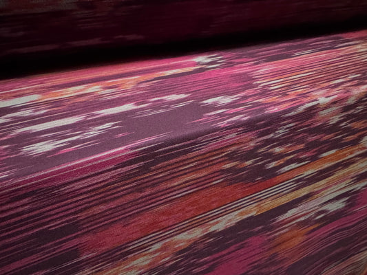 Scuba crepe stretch spandex double jersey fabric, per metre - abstract print - purple magenta & grey