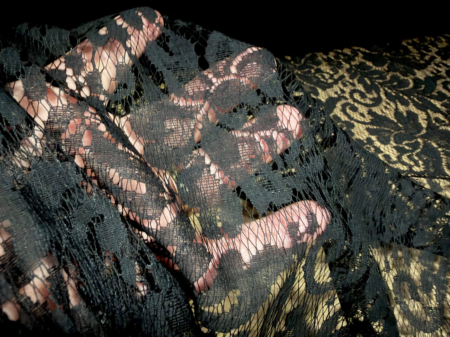 Lace dress fabric, per metre - stylised flowers & leaves - black