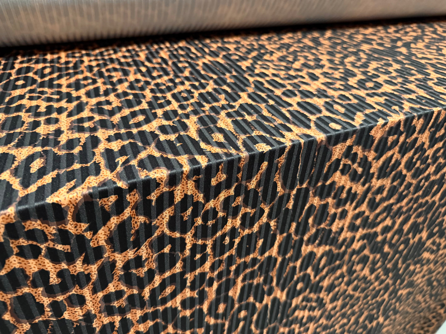 Spandex stretch rib jersey fabric, per metre - cheetah animal print - amber gold