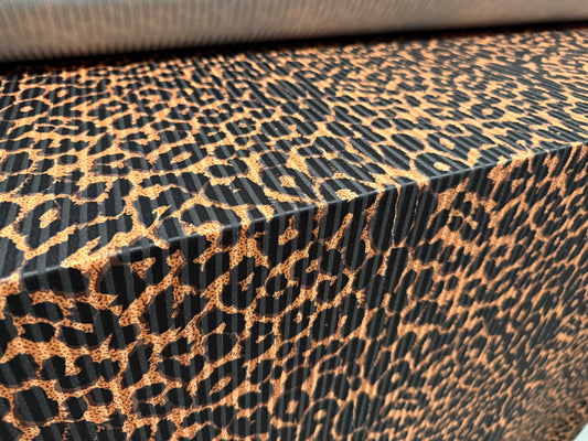 Spandex stretch rib jersey fabric, per metre - cheetah animal print - amber gold