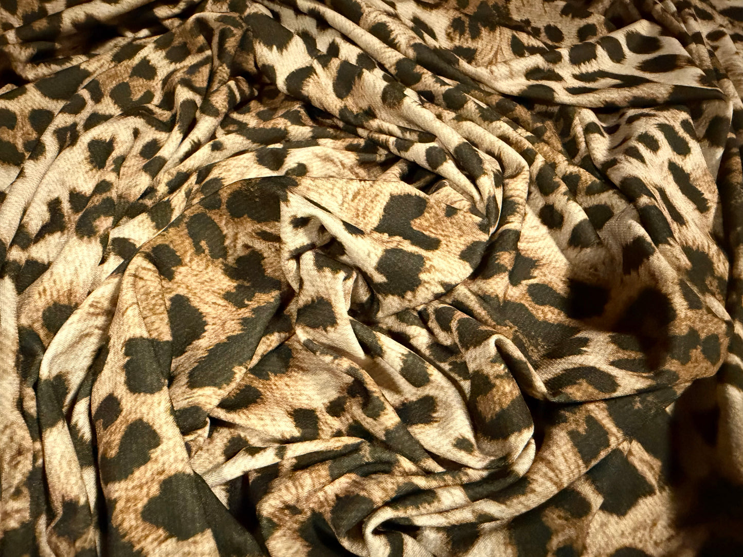 Soft touch stretch spandex single jersey fabric, per metre - animal fur print - brown