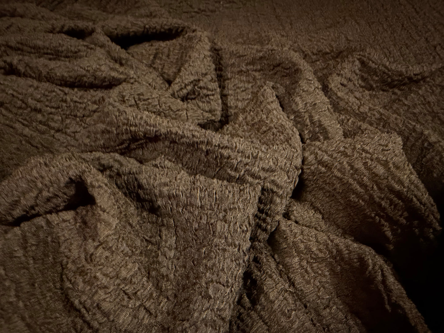 Blister jacquard stretch woven fabric, per metre - solid - chocolate brown