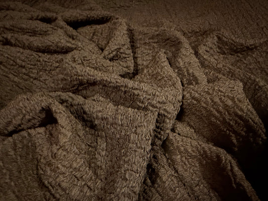 Blister jacquard stretch woven fabric, per metre - solid - chocolate brown