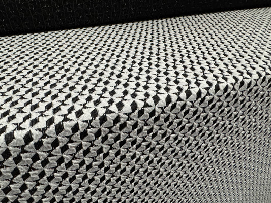 Double jersey stretch spandex fabric, per metre - geometric jacquard - monochrome