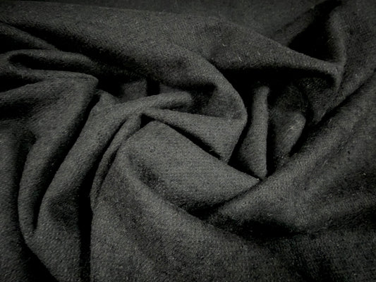 Wool bouclé fabric, per metre - plain - black