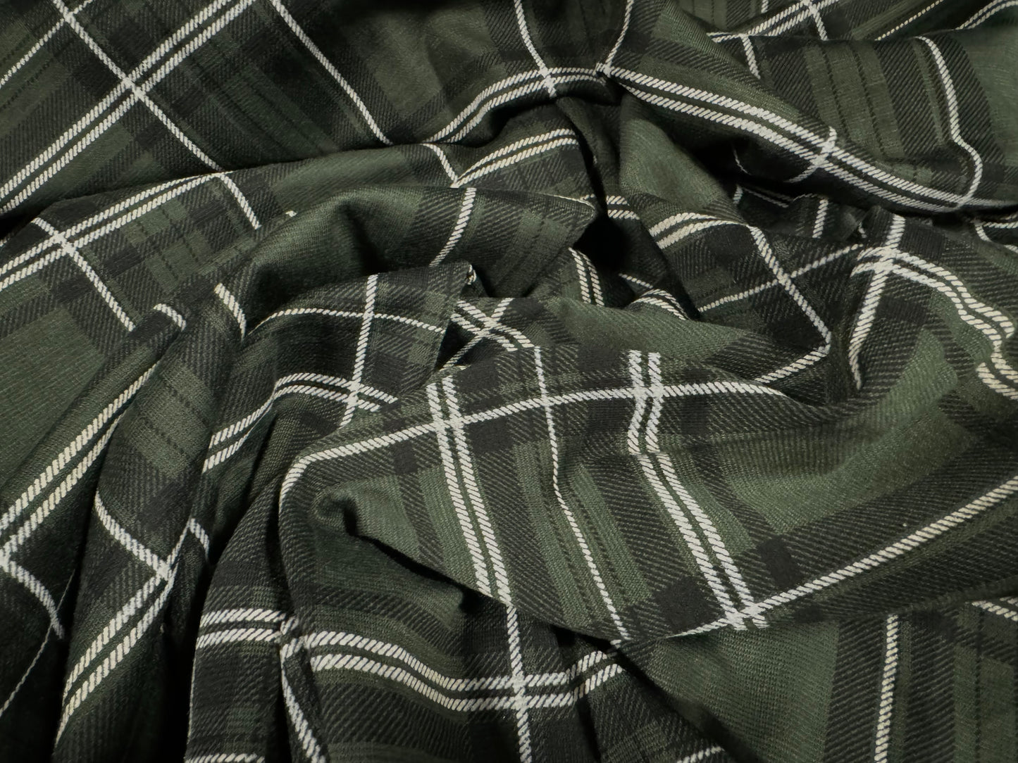 Ponte Roma double jersey knit fabric, per metre - tartan check - olive green