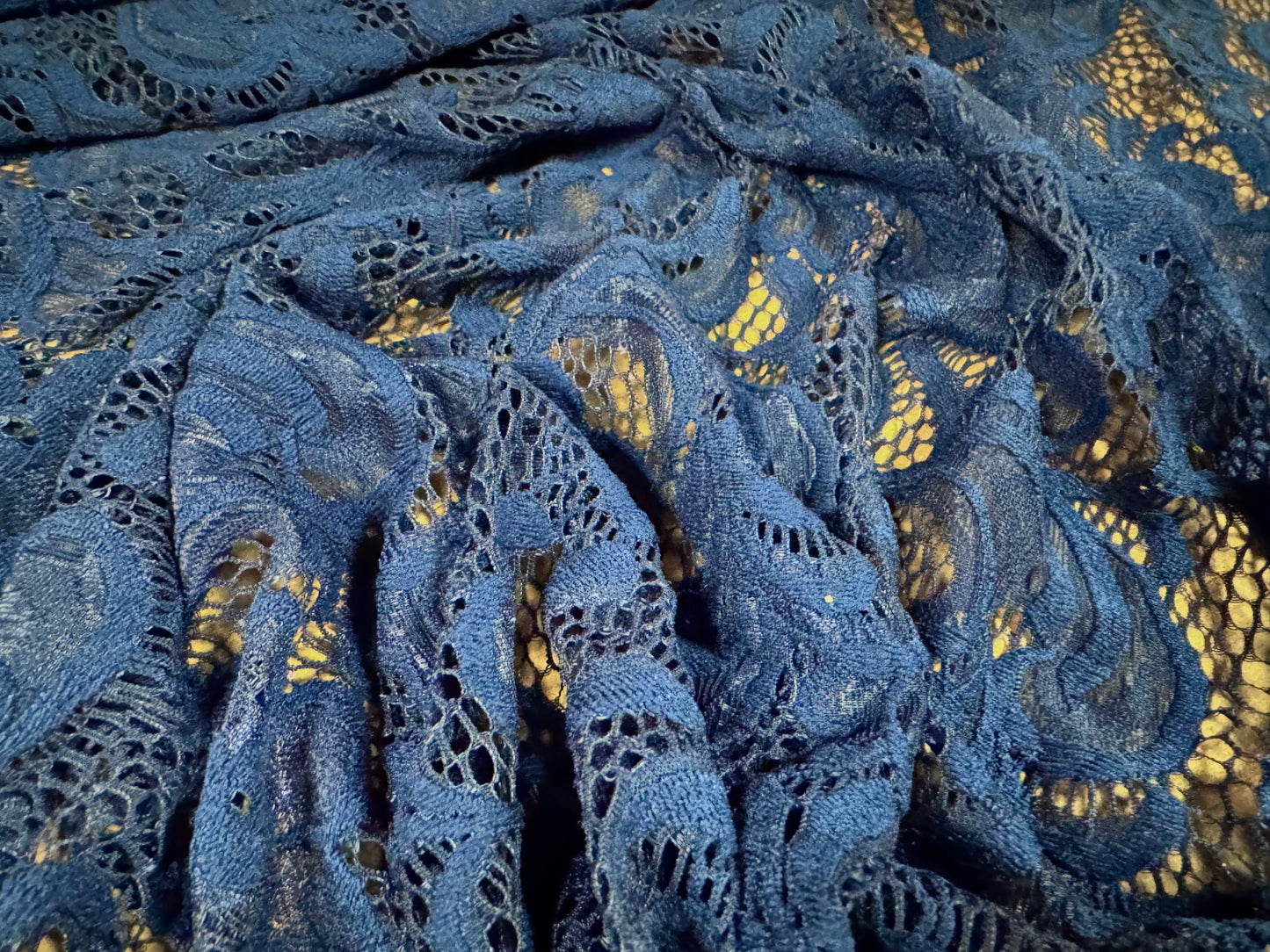 Soft stretch lace dress fabric, per metre - scalloped selvedge - flower design - French Navy Blue