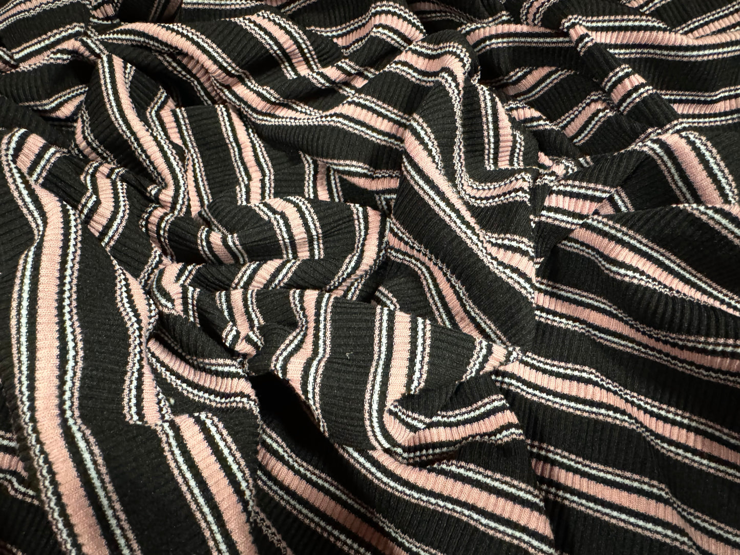 Stretch Spandex rib jersey fabric, per metre - stripe - black pink white