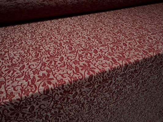 Stretch double jersey fashion fabric, per metre - floral damask jacquard - ox blood