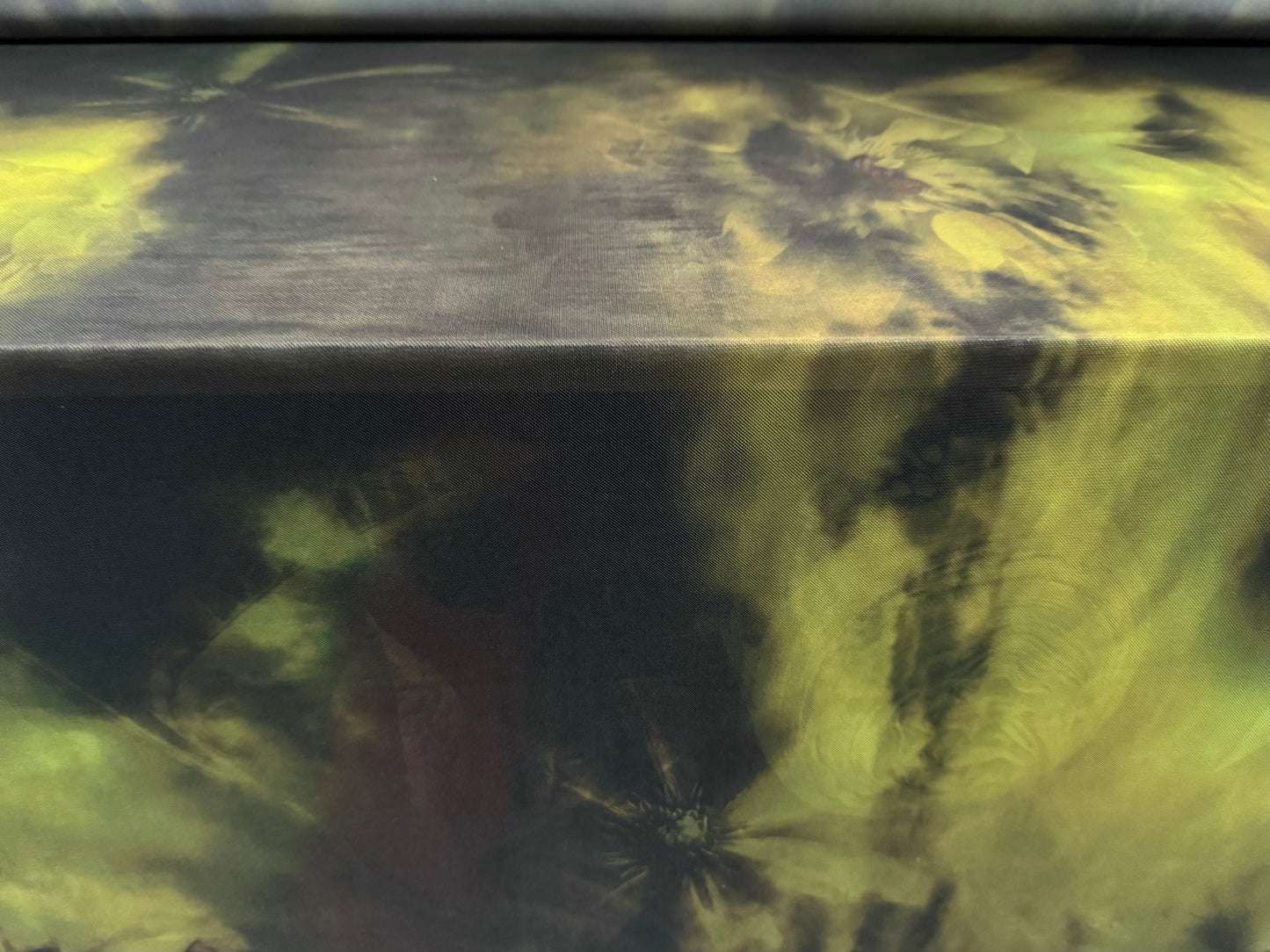 Power mesh net stretch spandex fabric, per metre - stylised sunflower print - black & green