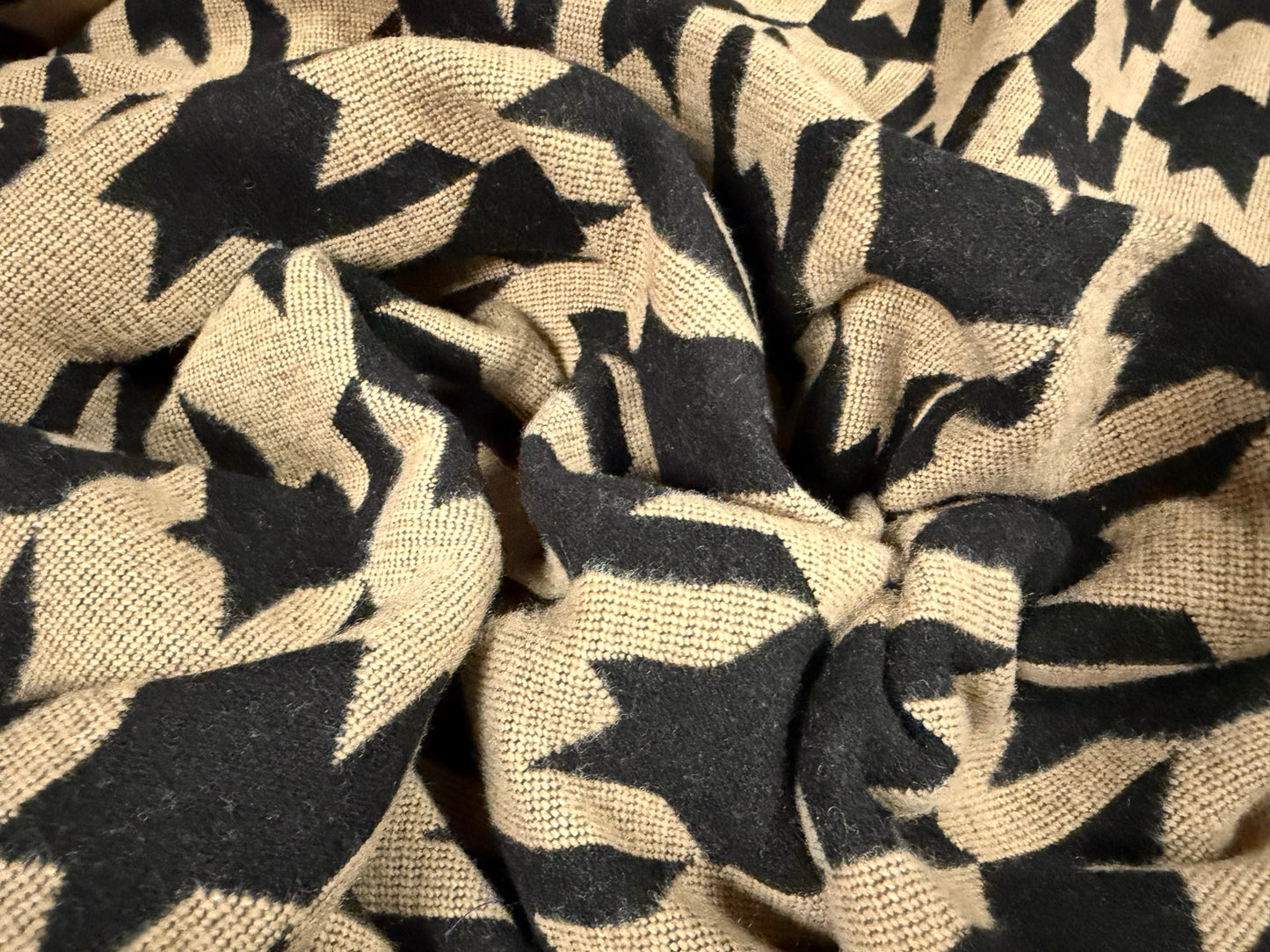 Heavyweight wool flannel fabric, per metre - jumbo houndstooth - stone & black