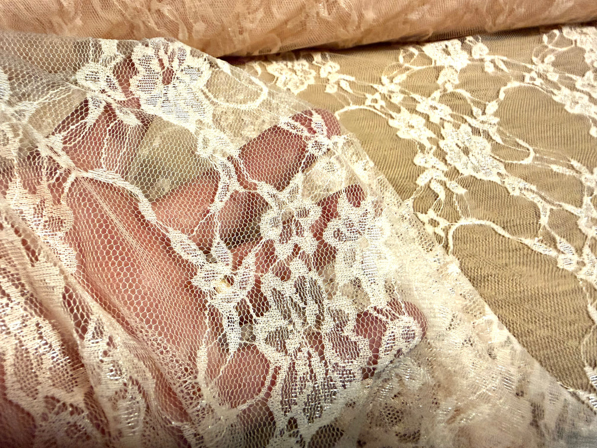 Stretch spandex mesh lace net fabric, per metre - floral - soft pink