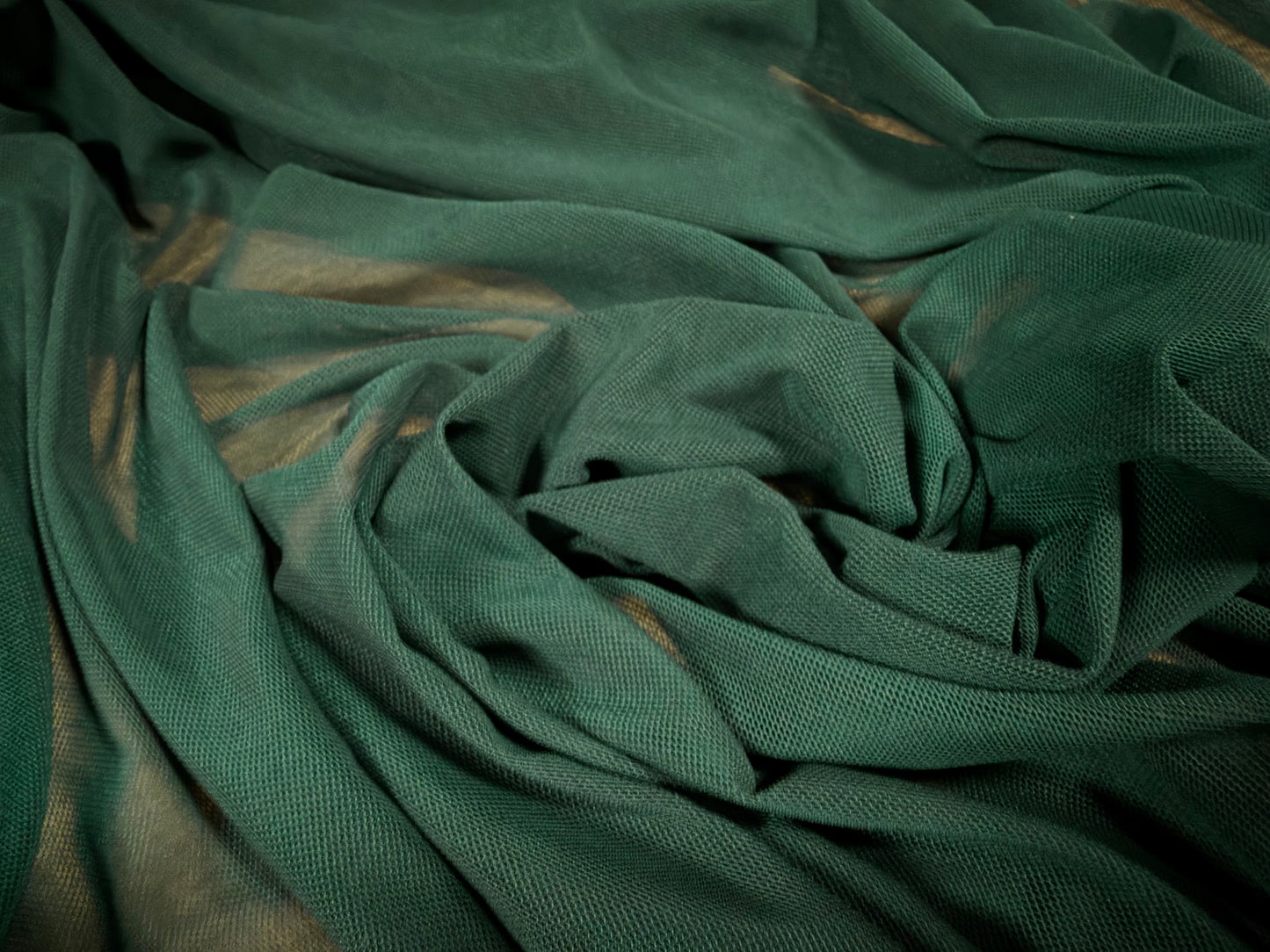 Power mesh net stretch spandex fabric, per metre - plain - dark green