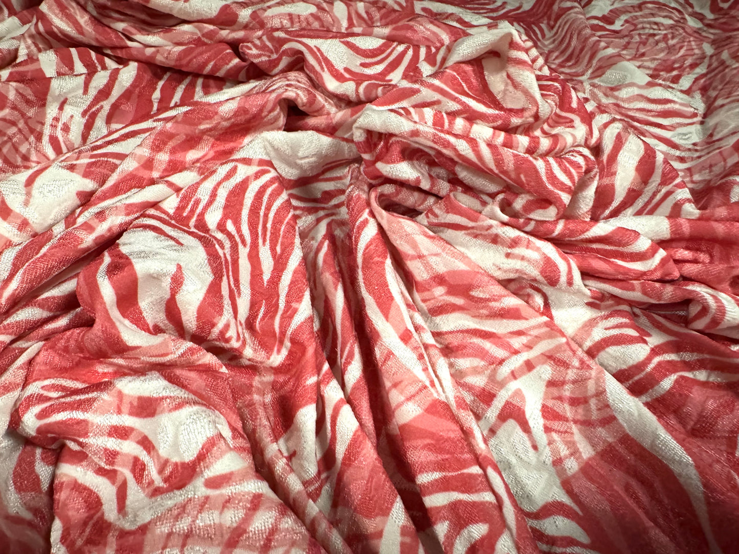Stretch spandex jersey jacquard fabric, per metre - stylised floral print - pink & ivory