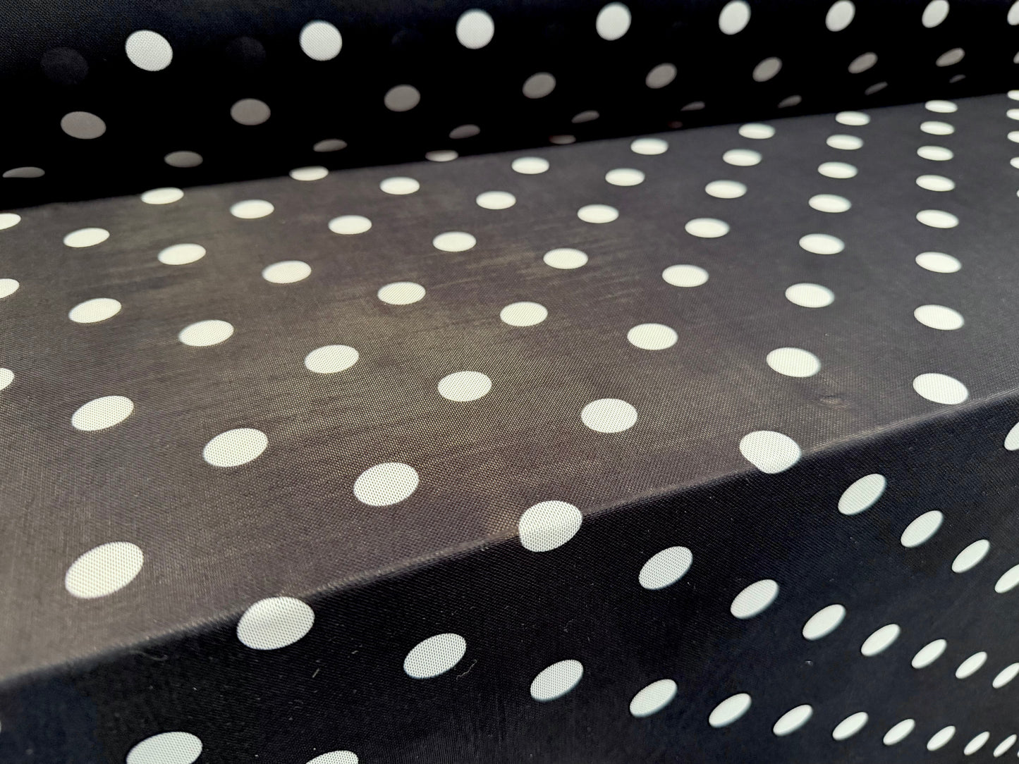 Power mesh net stretch spandex fabric, per metre - polka dot print - black & white