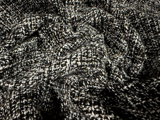 Heavyweight wool bouclé fabric, per metre - melange - black & white