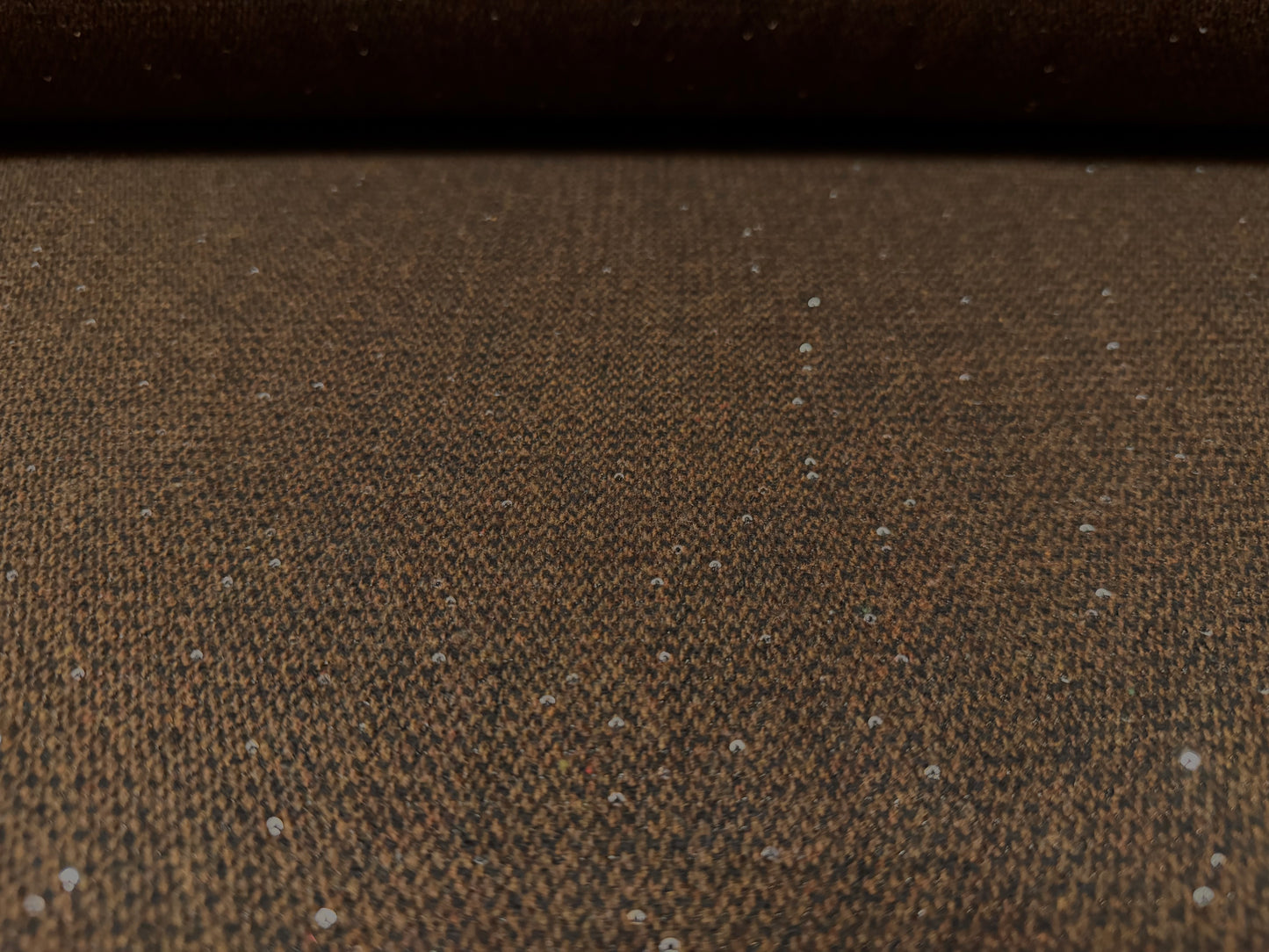 Wool tweed fabric with sequins, per metre - dark brown