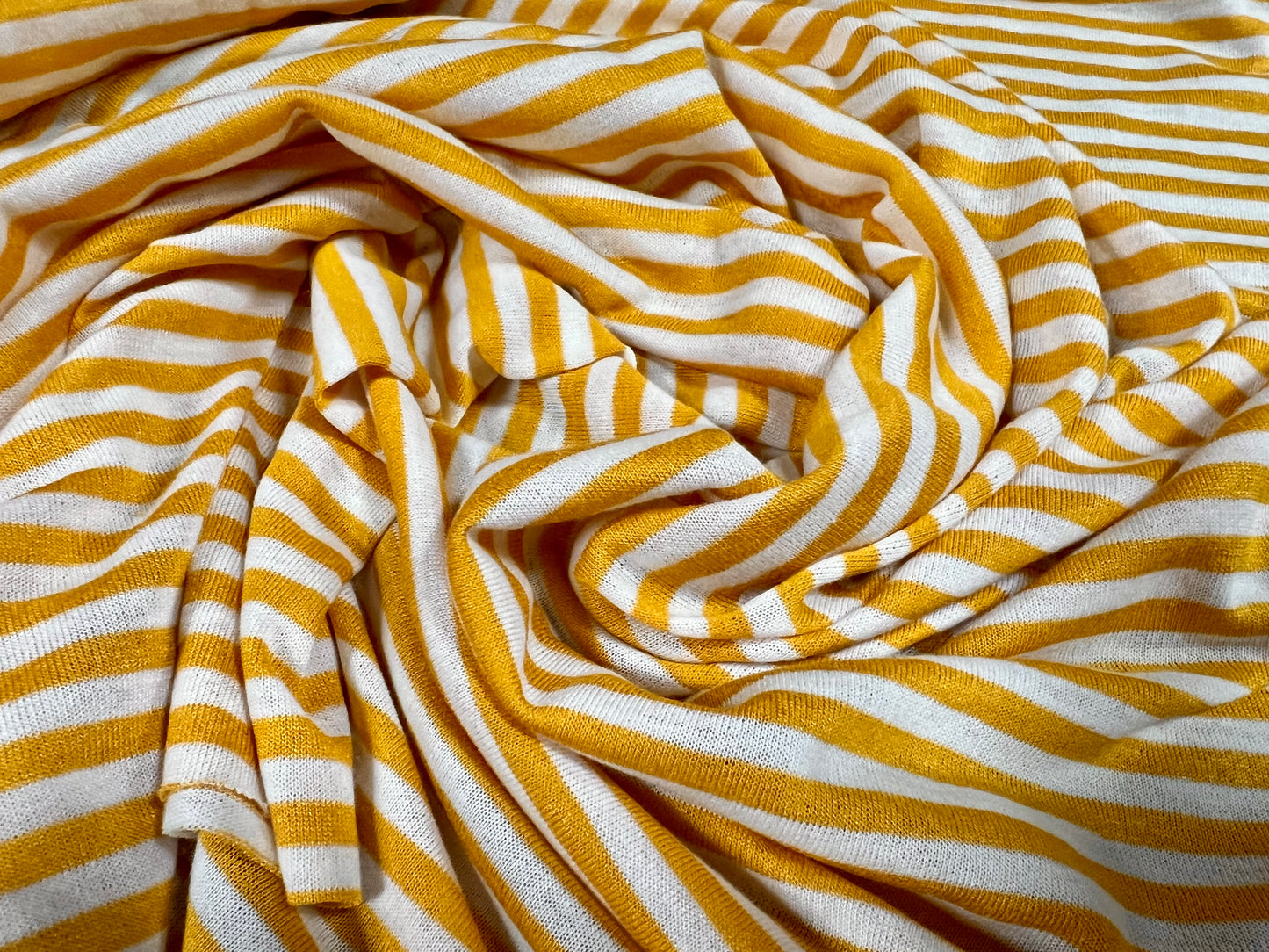 Viscose blend single jersey fabric, per metre - stripe - saffron & white