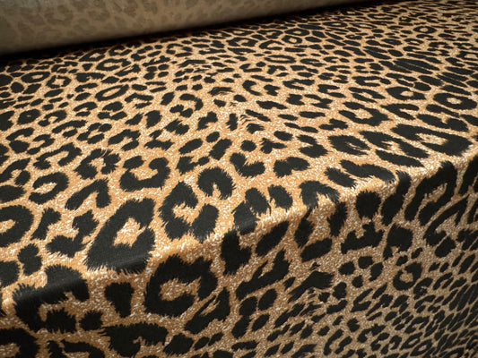 Viscose spandex stretch single jersey fabric, per metre - leopard skin print - light brown